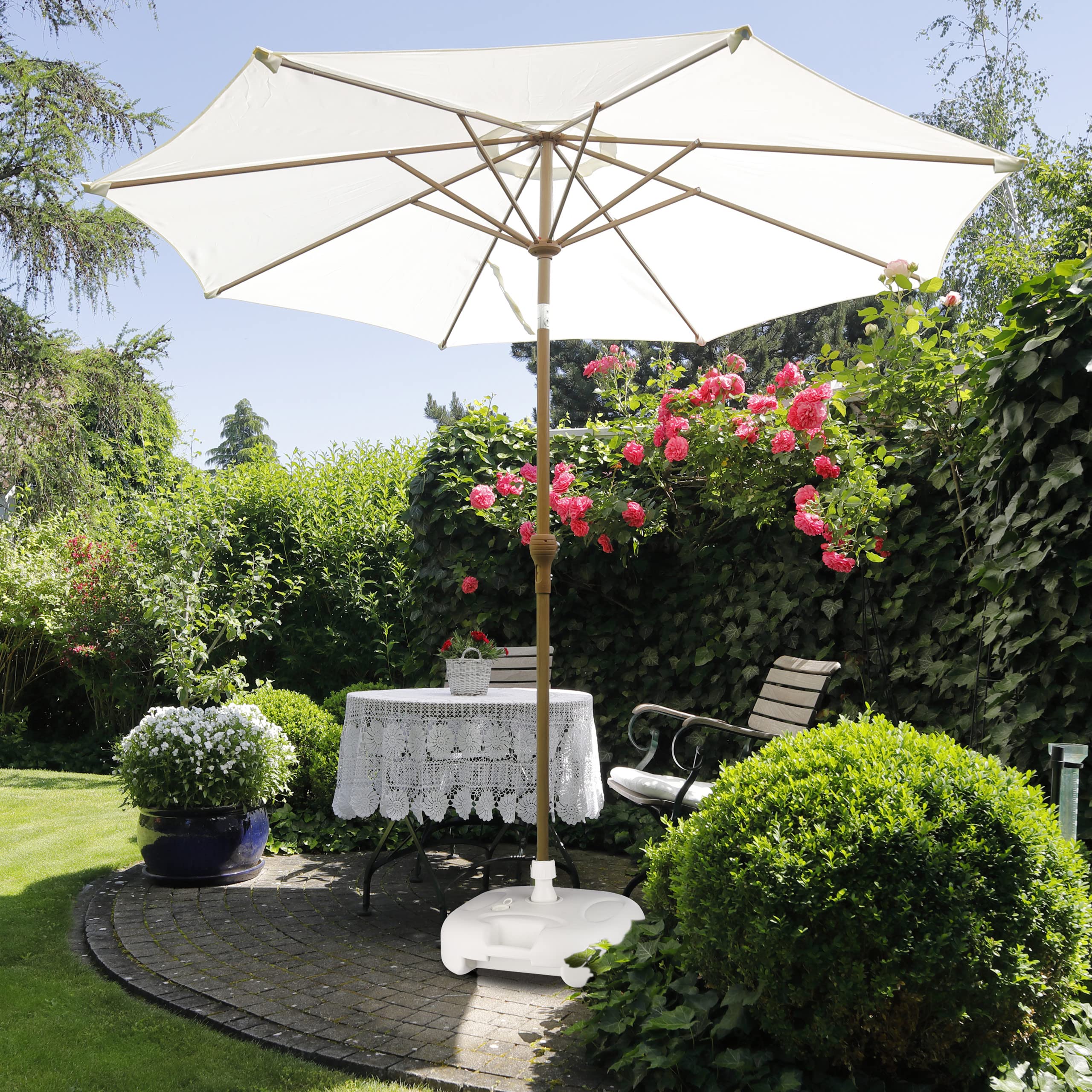relaxdays-sonnenschirm-set-2-teilig-180-cm-hellgelb-wei-mit-st-nder image 2