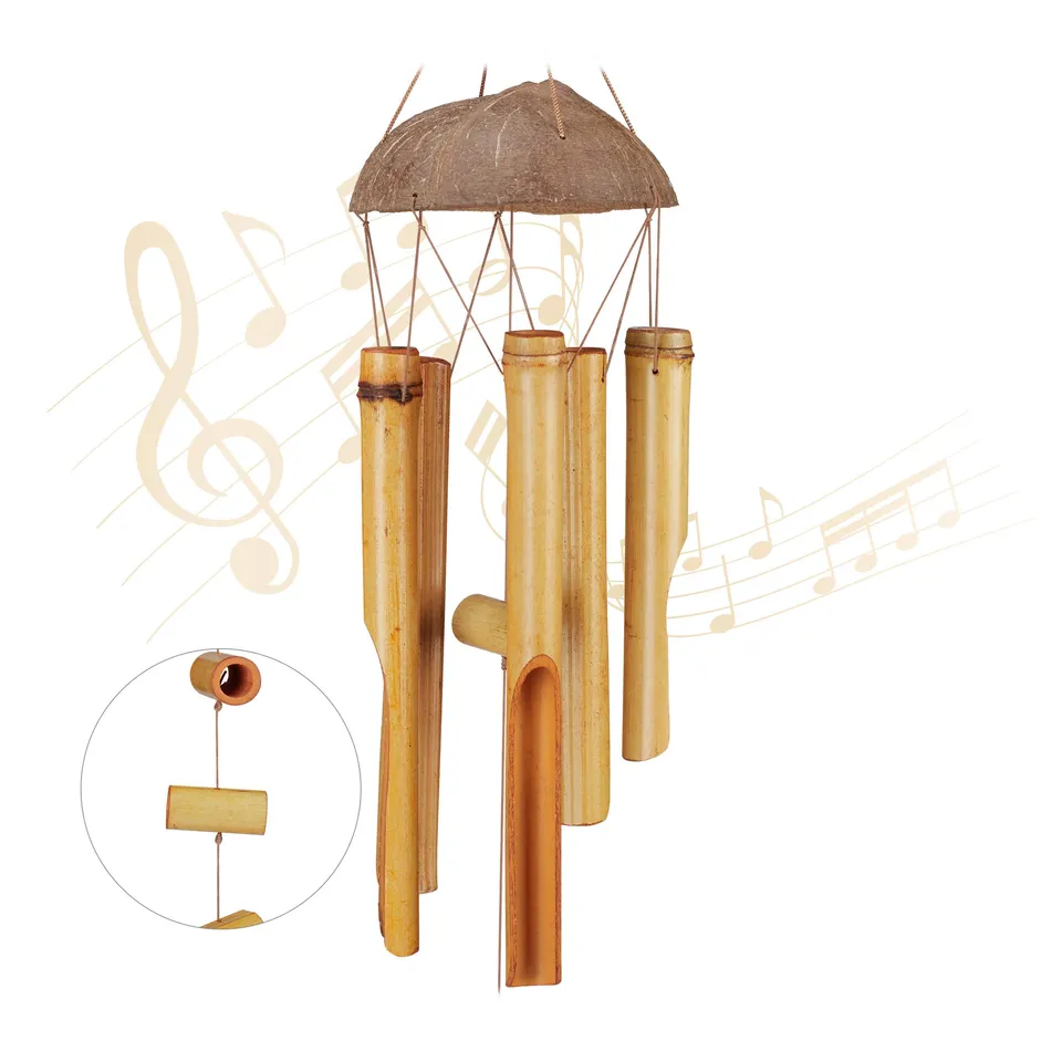 relaxdays-windspiel-bambus-holz-klangspiel-71-cm-natur image 1