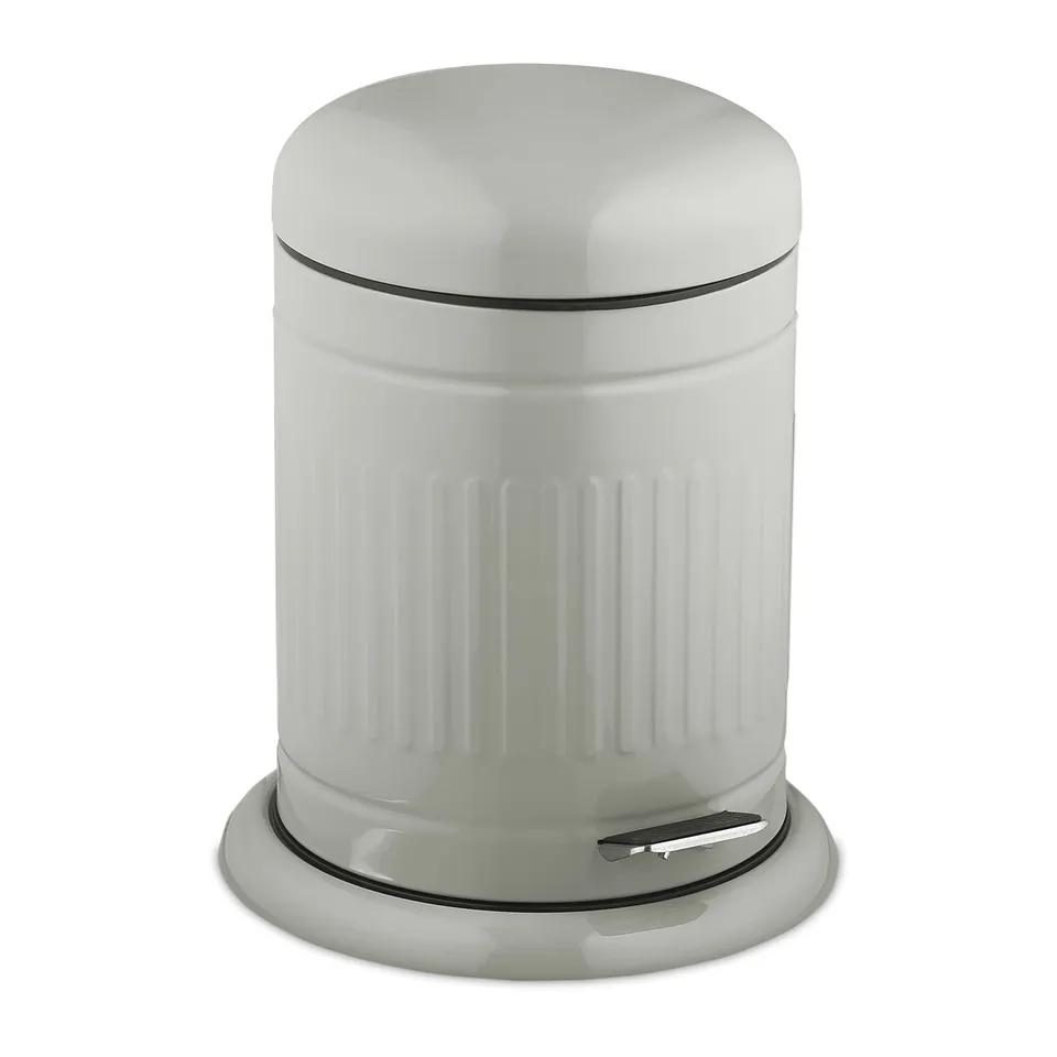 relaxdays-treteimer-3-liter-mit-absenkautomatik-metall-retro-kosmetikeimer-grau image 1