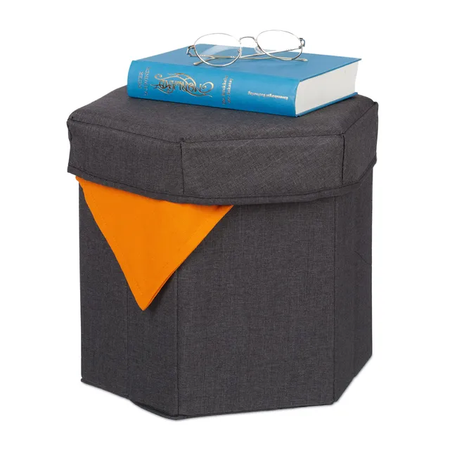 relaxdays-sitzhocker-mit-stauraum-faltbar-sitzw-rfel-dunkelgrau-31x36x32-cm image 1