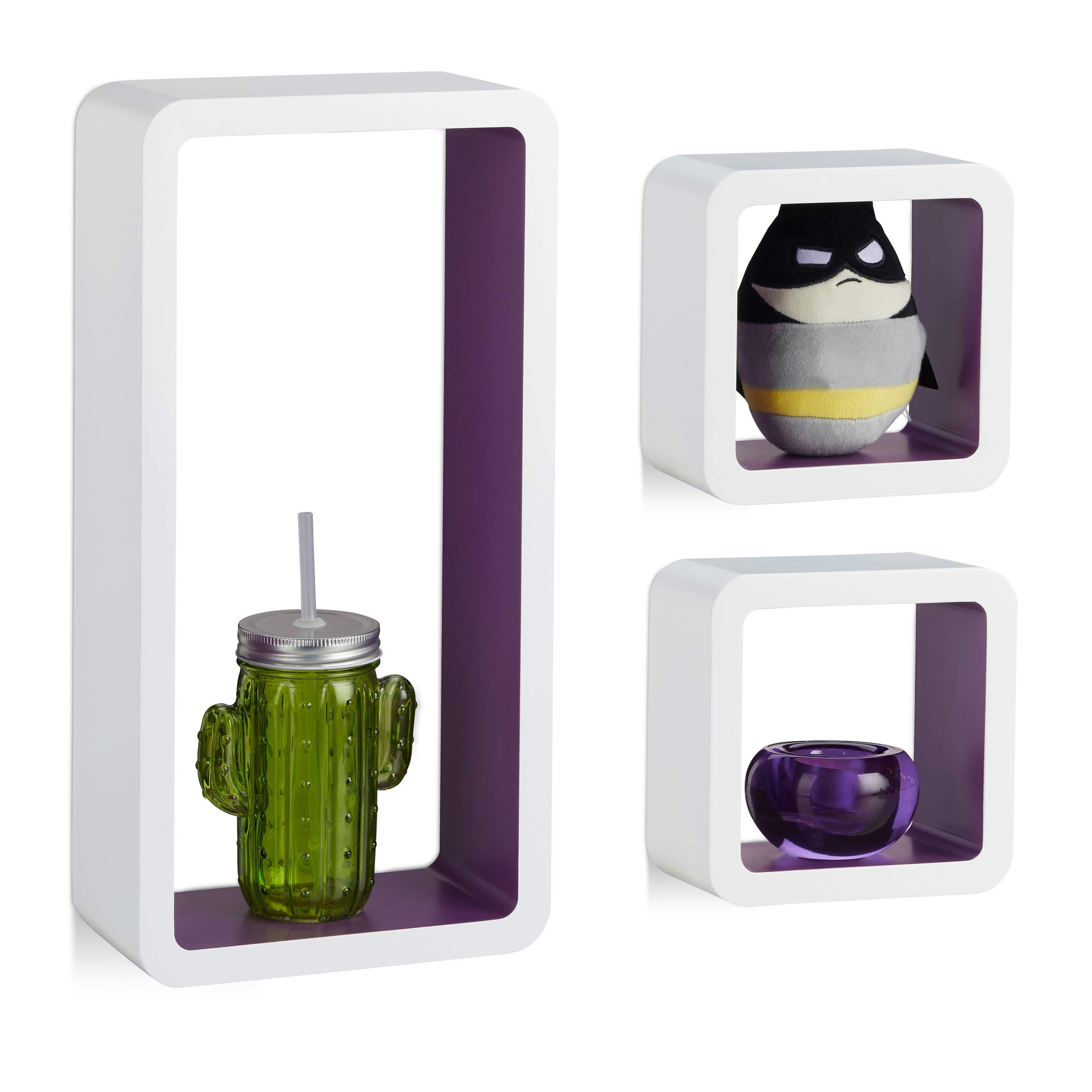 relaxdays-cube-regal-3er-set-freischwebend-wei-violett-mdf image 1