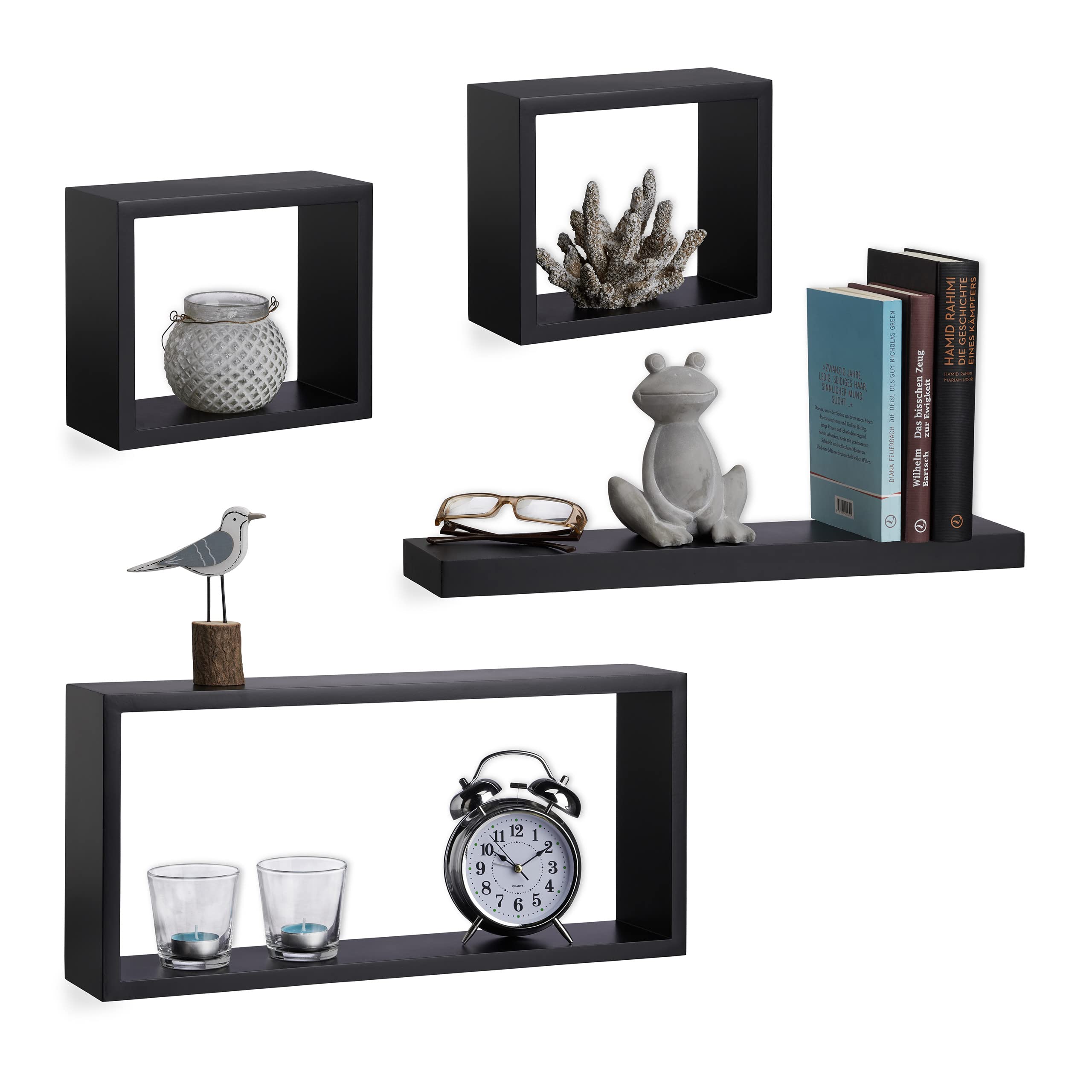 relaxdays-wandregal-4er-set-cube-holz-schwarz image 1