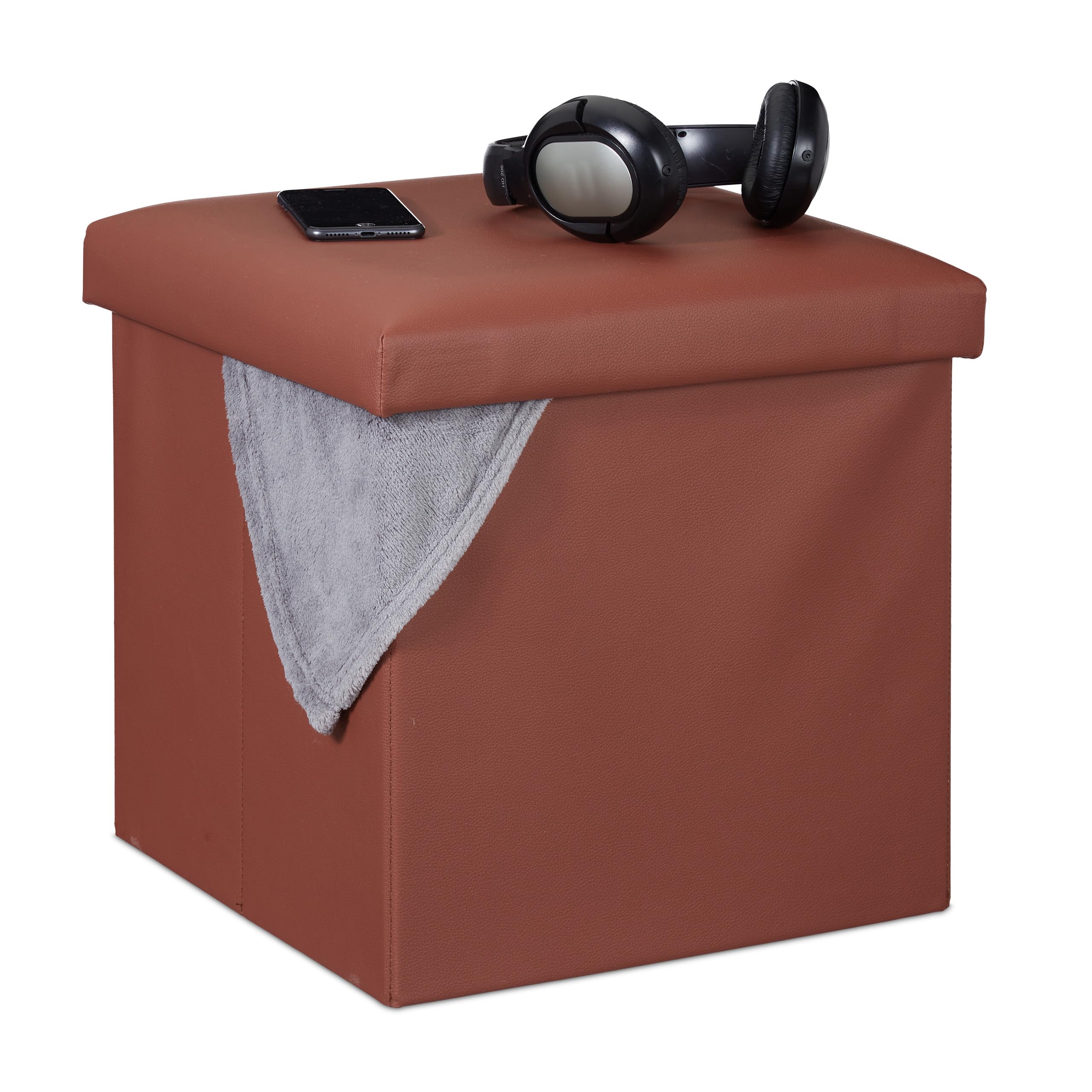 relaxdays-hocker-mit-stauraum-kunstleder-braun-38x38x38cm image 1