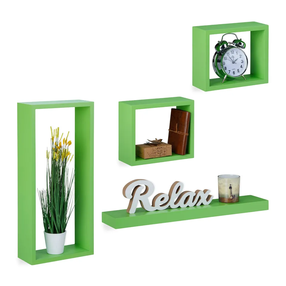 relaxdays-wandregal-4er-set-cube-gr-n-mdf image 1