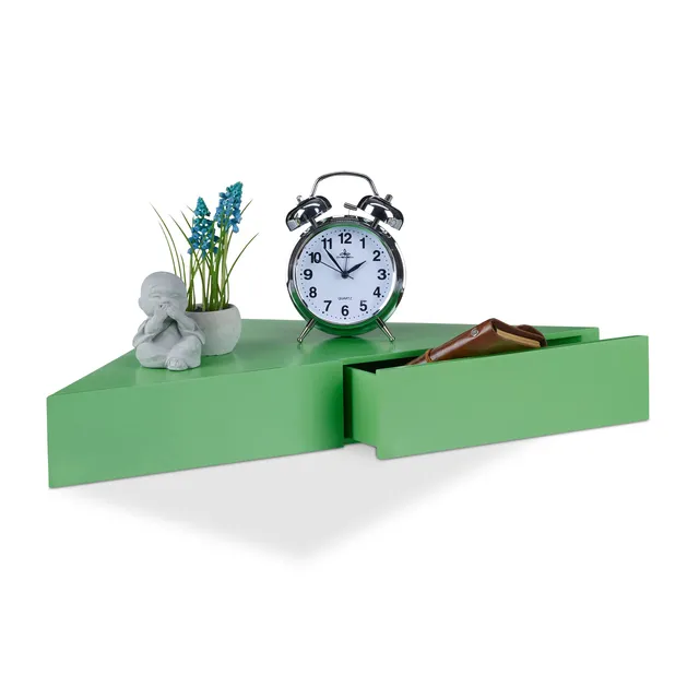 relaxdays-eck-wandregal-dreieck-mit-2-schubladen-8x60x30-cm-gr-n image 1