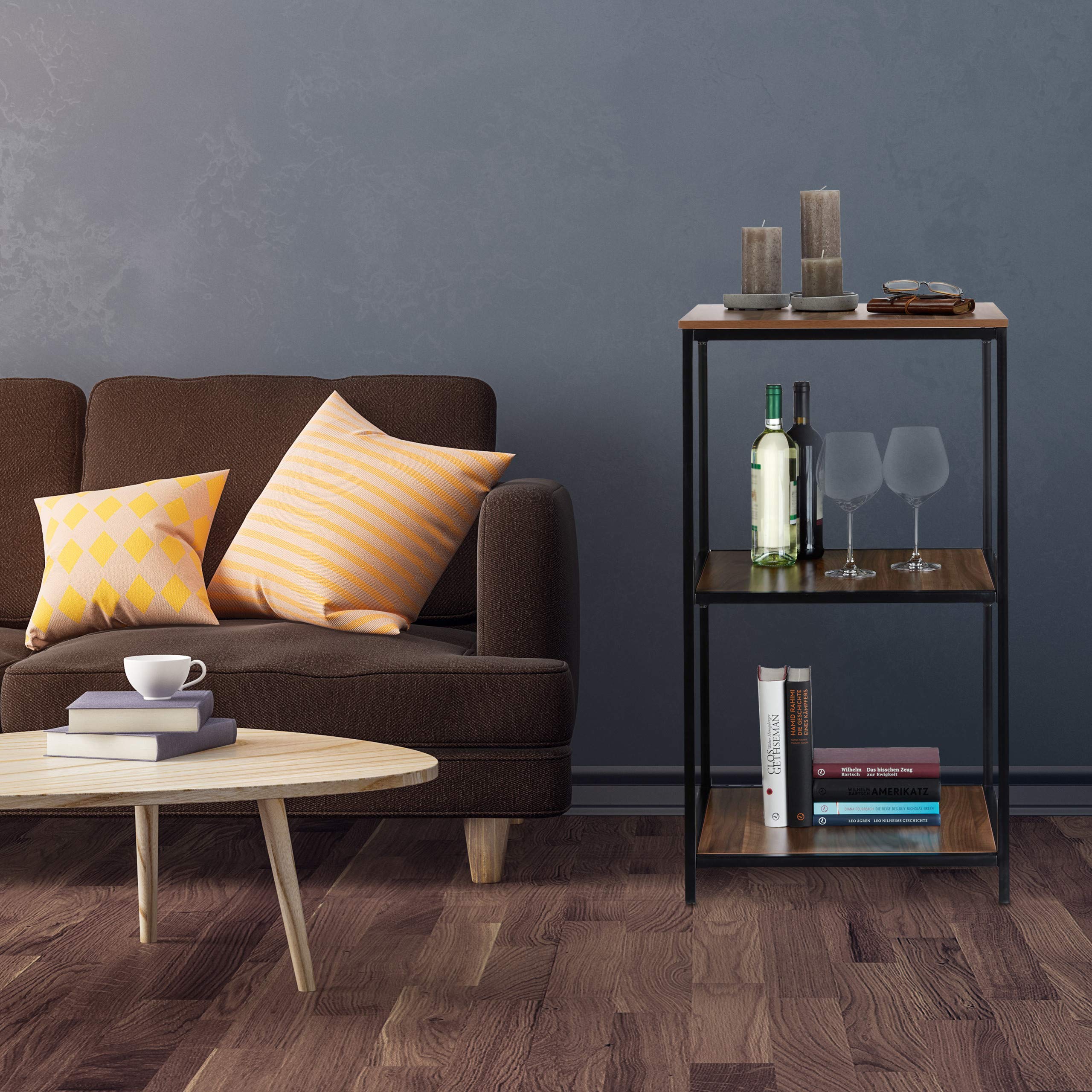 relaxdays-quadratisches-standregal-3-ablagen-metall-rahmen-holzoptik-90-x-50-x-5 image 2