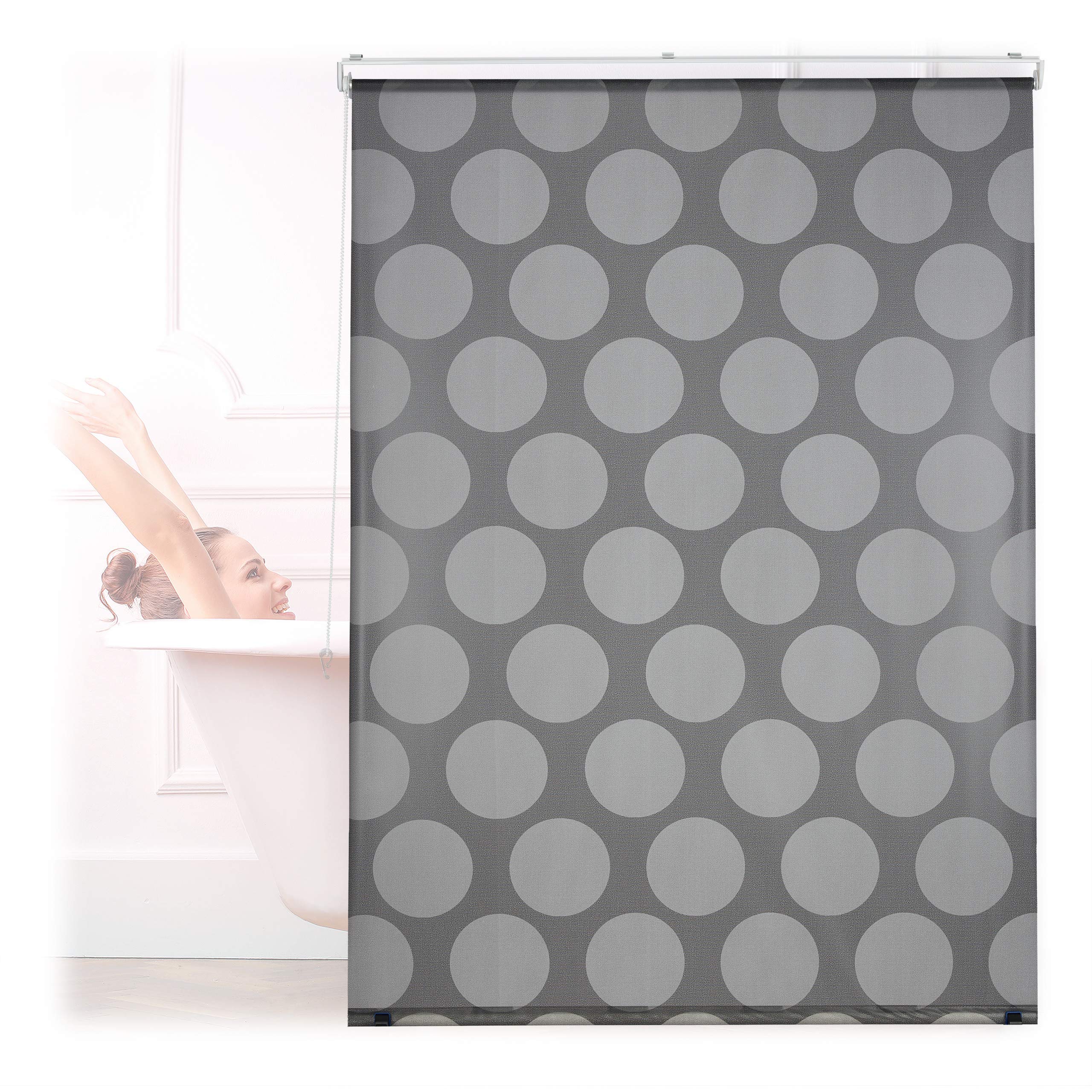 relaxdays-duschrollo-120x240-cm-seilzug-grau-punkte image 1