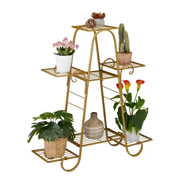relaxdays-blumentreppe-metall-vintage-gold-83-cm-mit-7-ablagen image 1