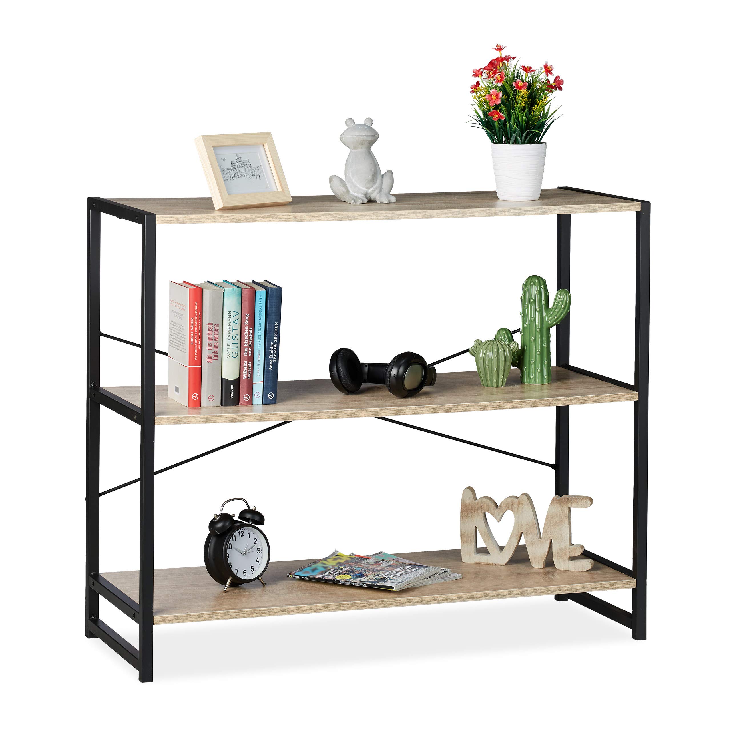 relaxdays-standregal-industrie-design-mit-3-f-chern-braun-schwarz image 1