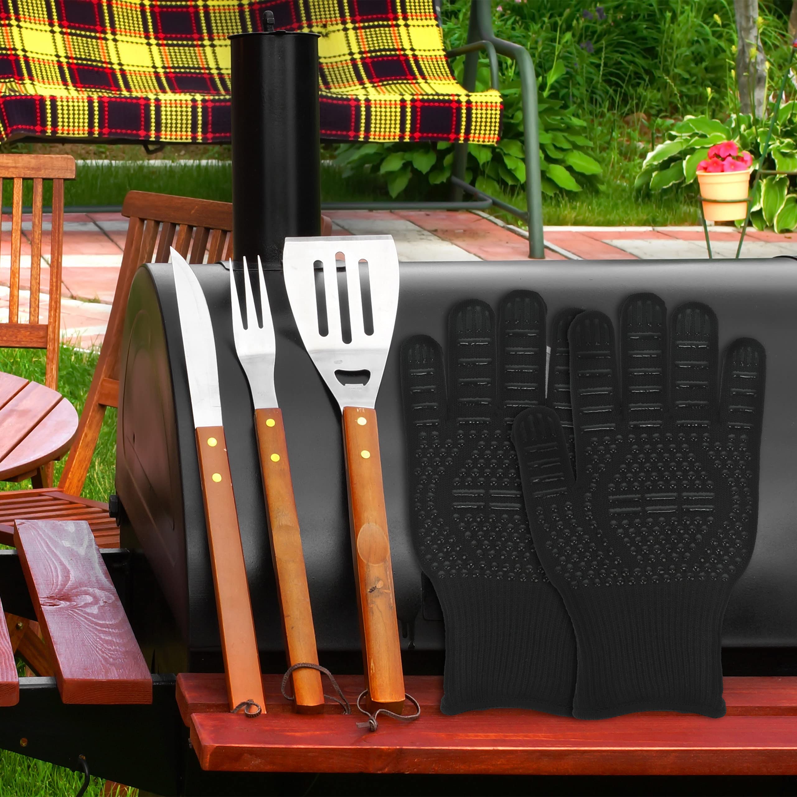 relaxdays-grillhandschuhe-1-paar-schwarz-hitzeschutz-bis-350-c image 2