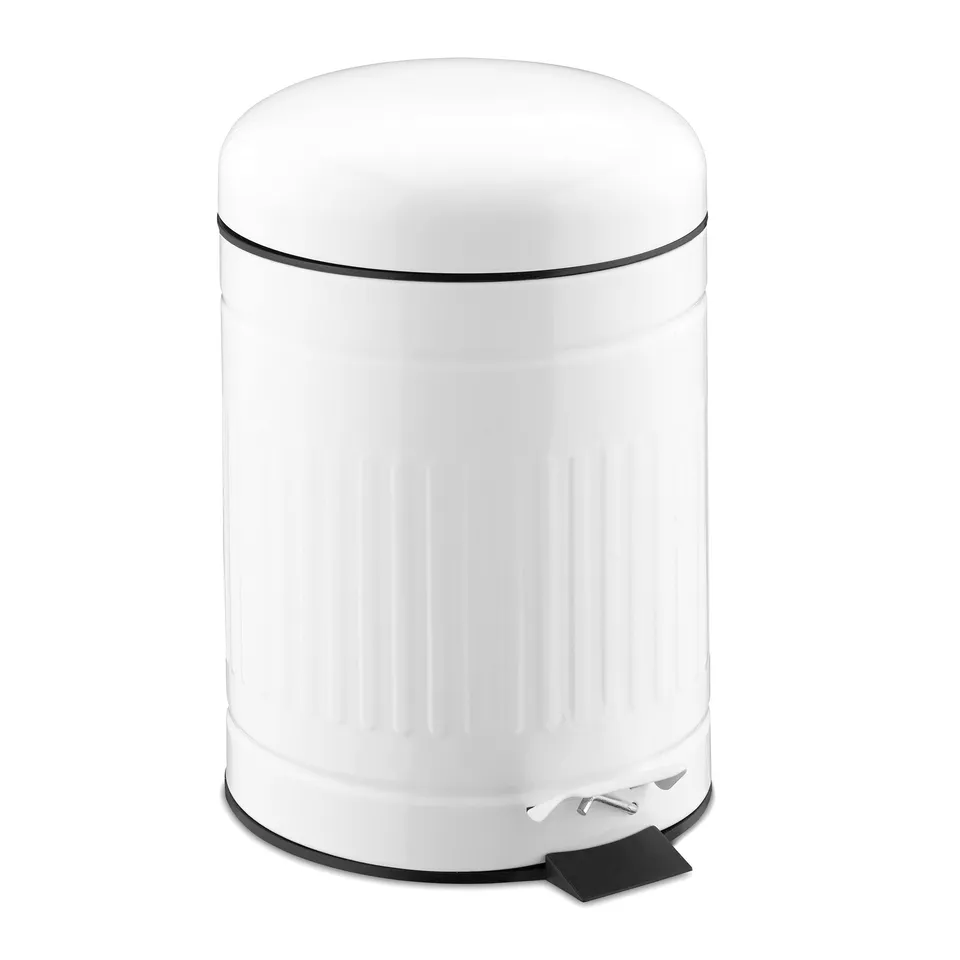 relaxdays-treteimer-5-l-wei-metall-bad-abfalleimer-mit-absenkautomatik-und-innen image 1
