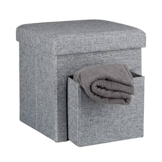relaxdays-faltbarer-sitzhocker-sitzw-rfel-leinen-grau-38x38x38-cm image 1