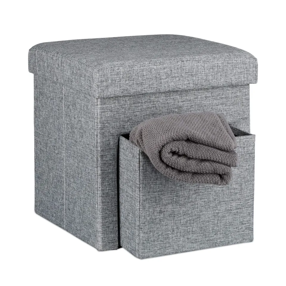 relaxdays-faltbarer-sitzhocker-sitzw-rfel-leinen-grau-38x38x38-cm image 1