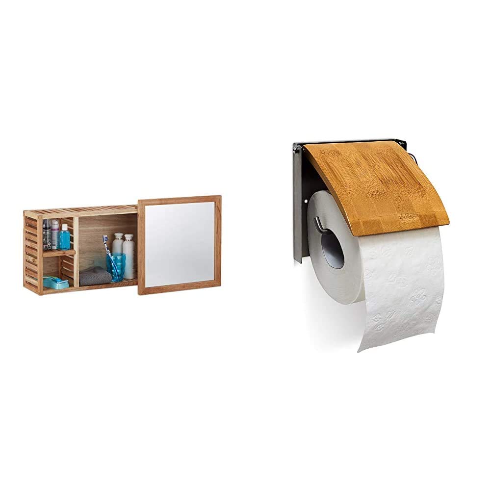 relaxdays-wandregal-mit-spiegel-walnuss-80-cm-toilettenpapierhalter image 1