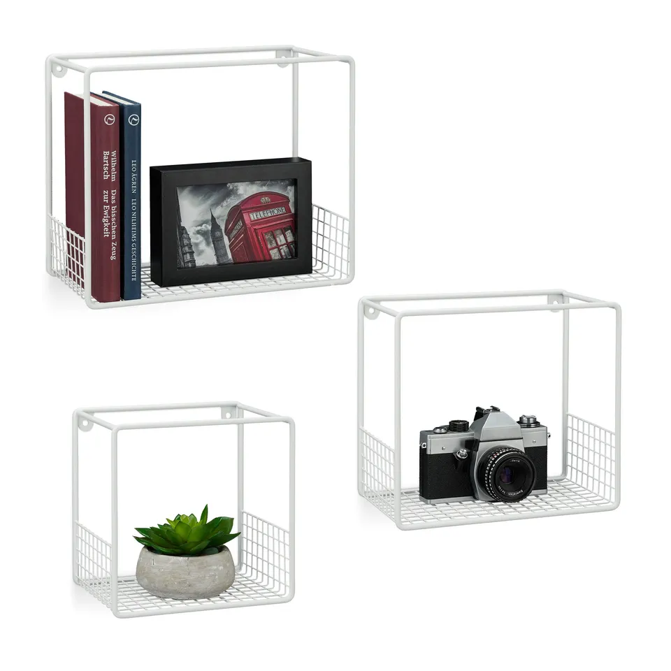 relaxdays-wandregal-cube-3er-set-metall-gitter-design-wei-15-cm-tief image 1