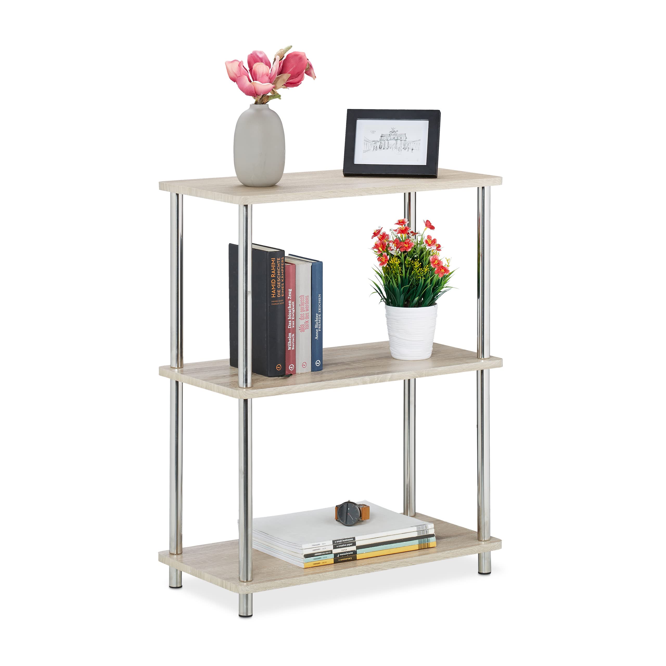 relaxdays-3-ebenen-regal-niedriges-k-chenregal-multifunktional-offen-mdf-metall- image 1