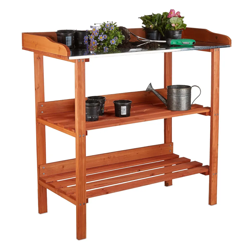 relaxdays-pflanztisch-holz-orange-g-rtnertisch-mit-metallplatte-87-5-x-91-8-x-41 image 1