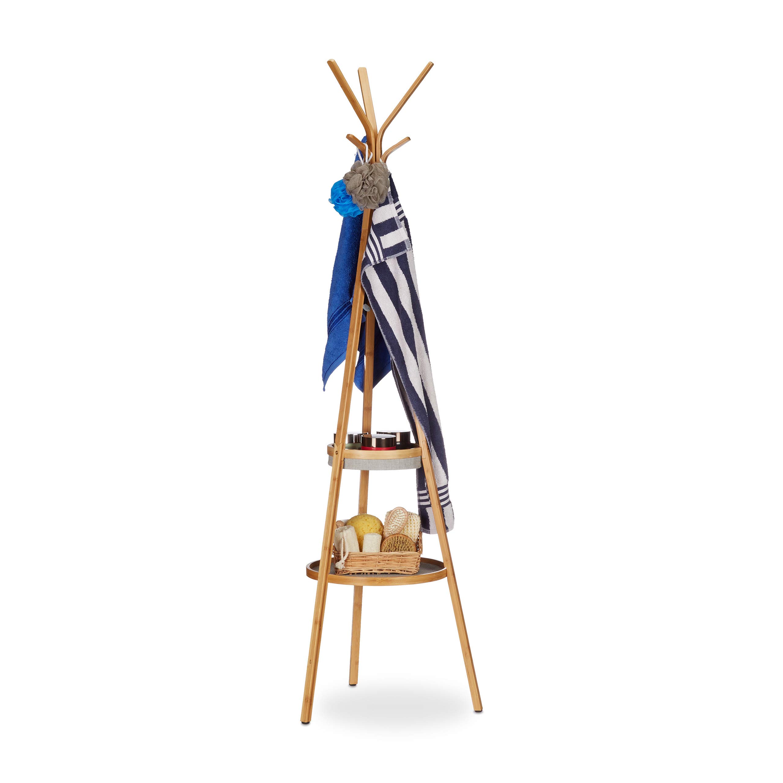 relaxdays-garderobe-bambus-mit-ablage-natur-kleiderst-nder-171-cm image 3