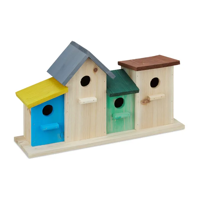 relaxdays-vogelhaus-4er-set-auf-holzsockel-deko-nistkasten-26-x-46-x-12-cm-bunt- image 1