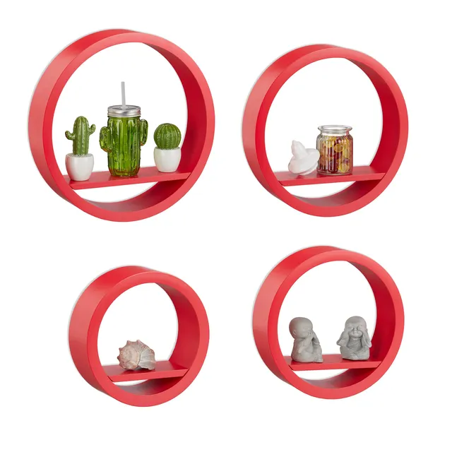relaxdays-wandregal-rund-4er-set-mdf-rot image 1