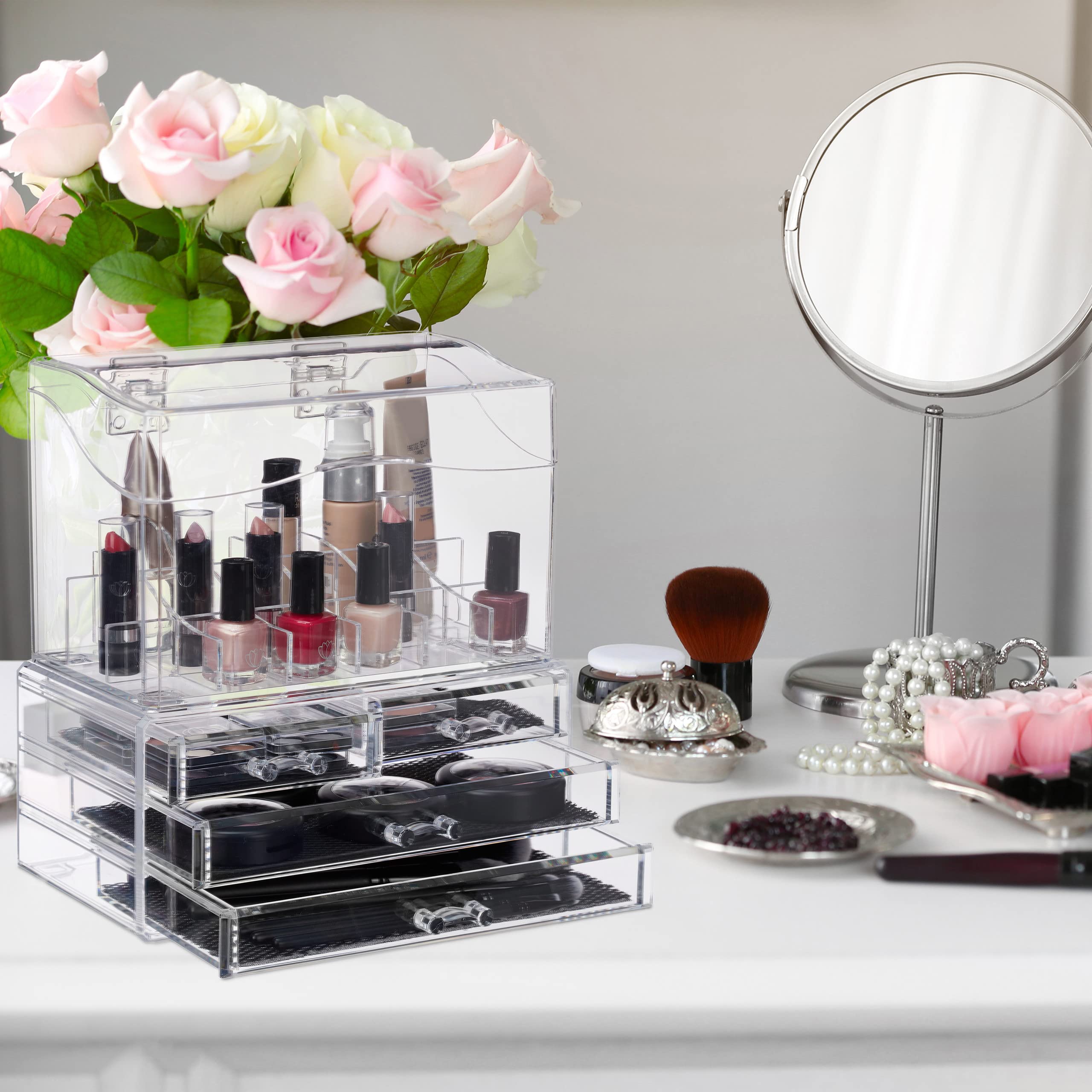 relaxdays-make-up-organizer-acryl-mit-4-schubladen-und-deckel-transparent image 2