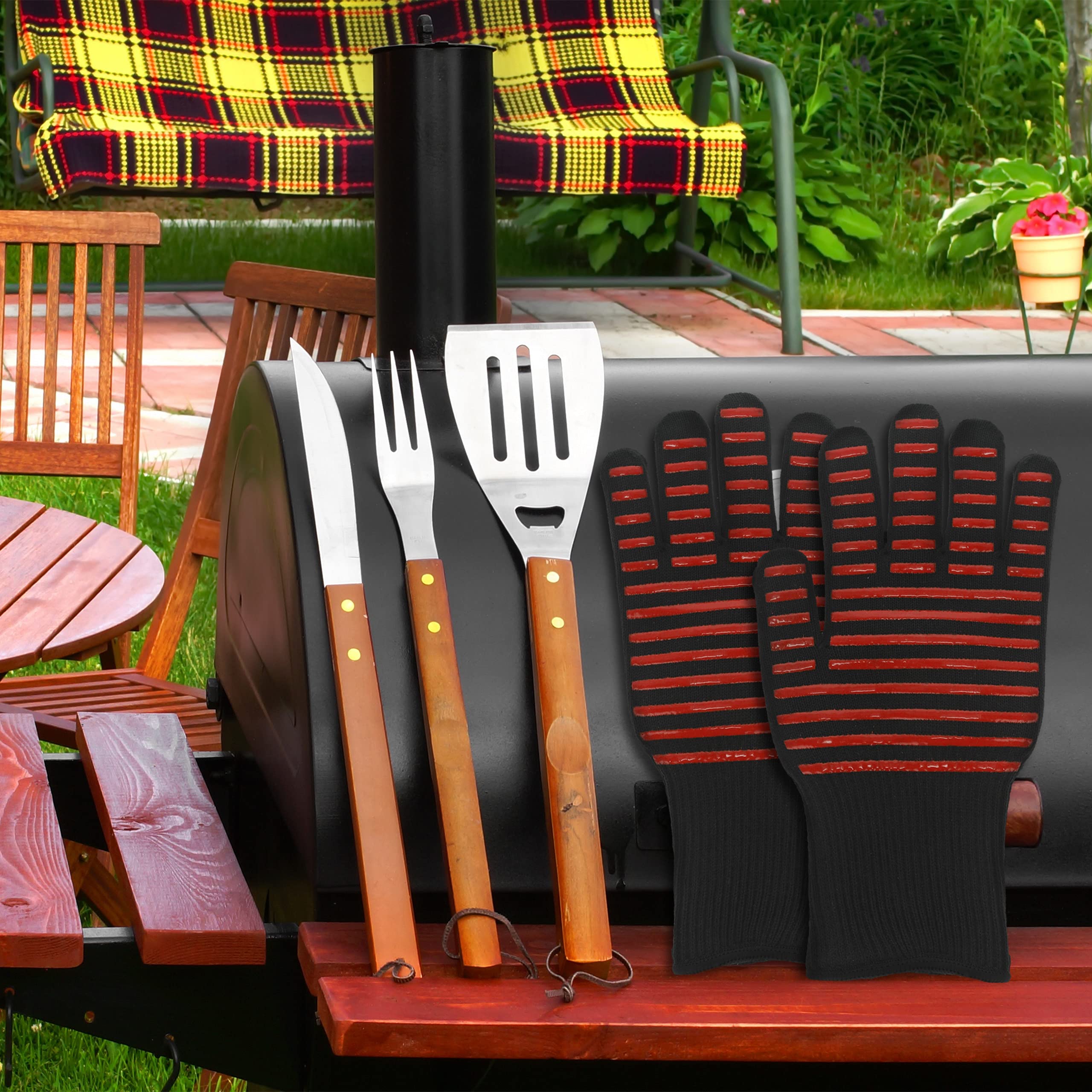 relaxdays-grillhandschuhe-1-paar-hitzebest-ndig-bis-350-c-schwarz-rot image 2