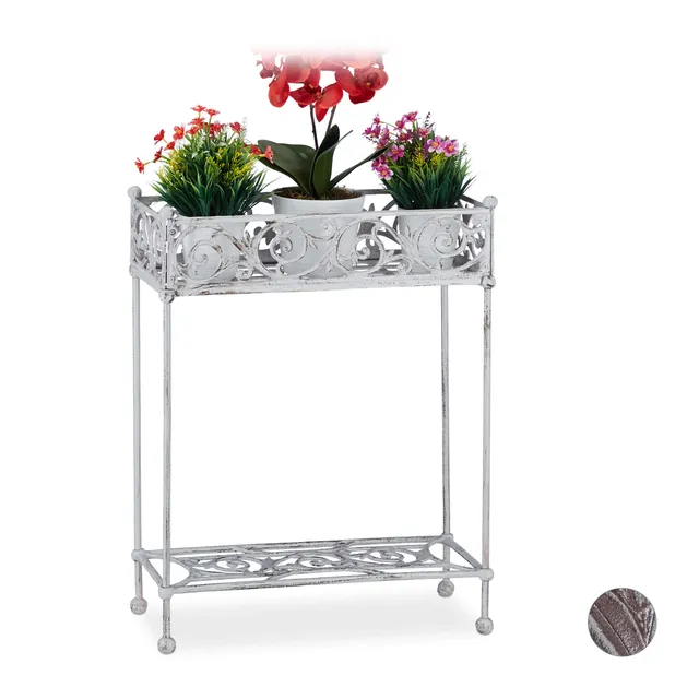 relaxdays-blumenregal-gusseisen-2-ablagen-shabby-72x53x22-cm-wei image 1