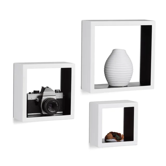 relaxdays-h-ngeregal-w-rfel-3er-set-wandboard-cube-quadratisch-mdf-wei-schwarz image 1