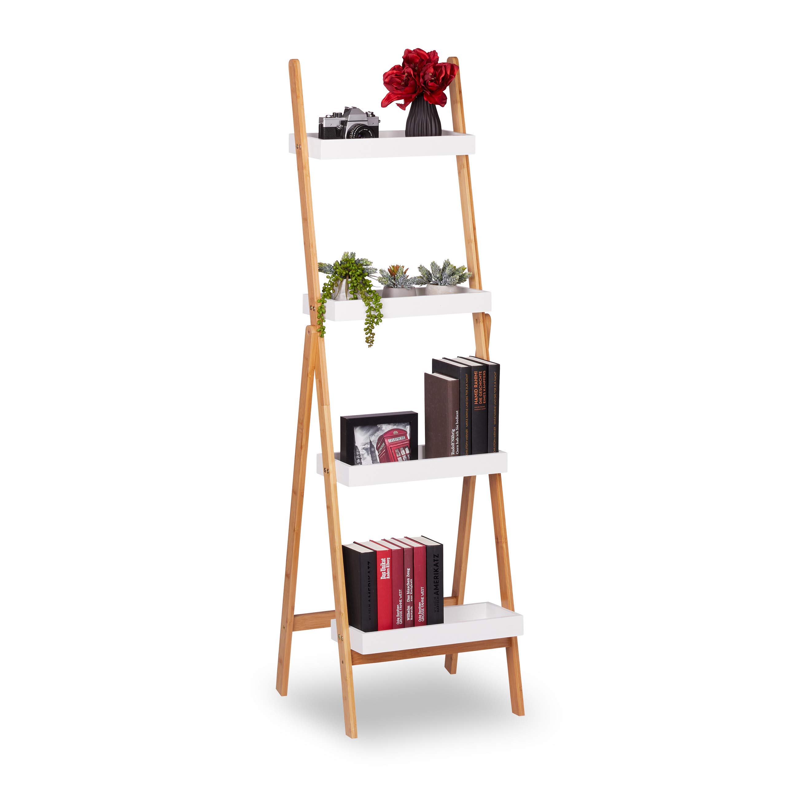 relaxdays-leiterregal-bambus-klappbar-145x45x42-cm-wei-natur-4-f-cher image 1
