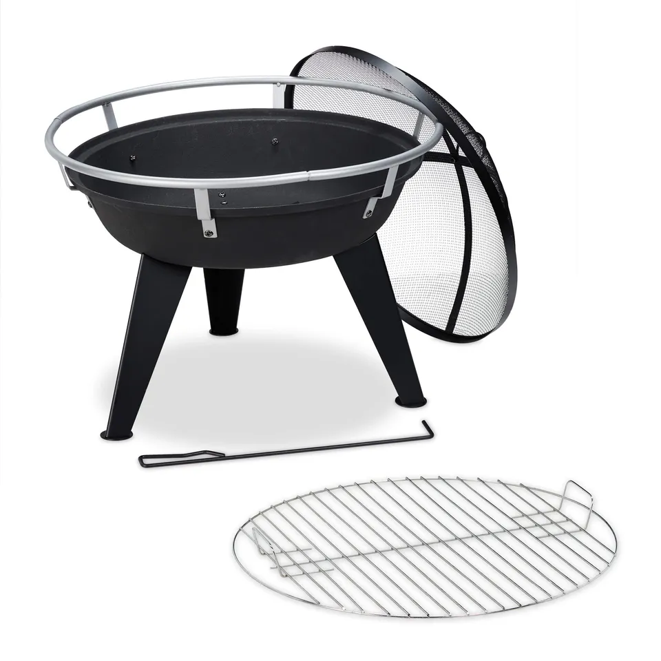 relaxdays-feuerschale-mit-grillrost-funkenschutz-und-sch-rhaken-schwarz-d-55-cm image 1