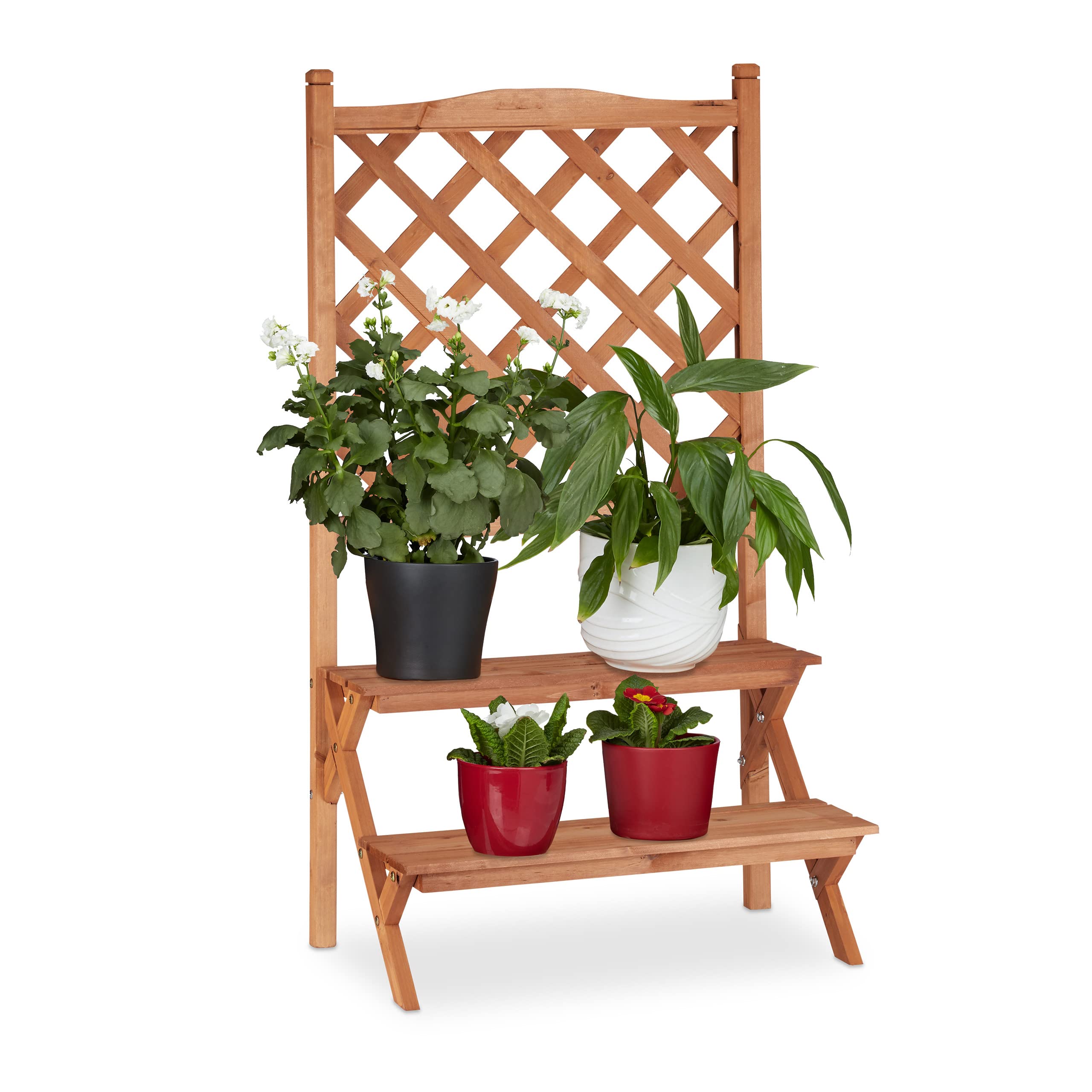 relaxdays-blumentreppe-mit-rankgitter-2-stufen-tannenholz-89x51x40-cm-natur image 8