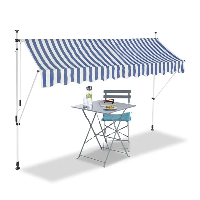 relaxdays-klemmmarkise-300-cm-fallarm-blau-gestreift-ohne-bohren image 1