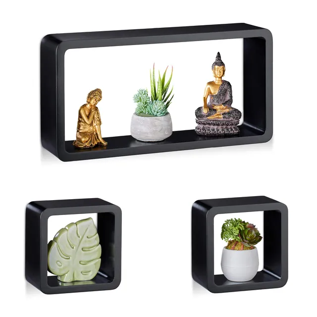 relaxdays-cube-regal-3er-set-schwebend-mdf-schwarz image 1