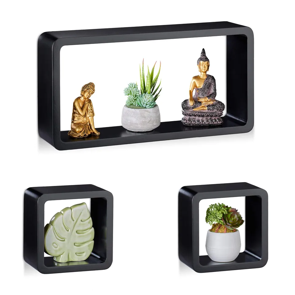 relaxdays-cube-regal-3er-set-schwebend-mdf-schwarz image 1