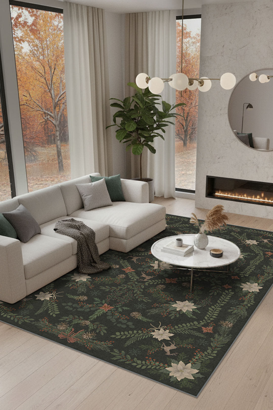 teppana-weihnachtsstern-dunkelgr-n-teppich-waschbarer-design-teppich image 4