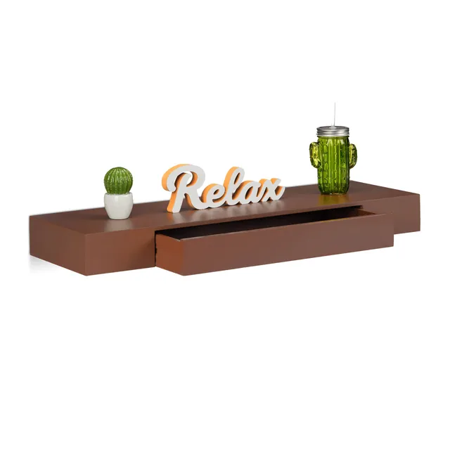 relaxdays-wandregal-mit-schublade-25-cm-tief-schweberegal-braun-aus-mdf image 1