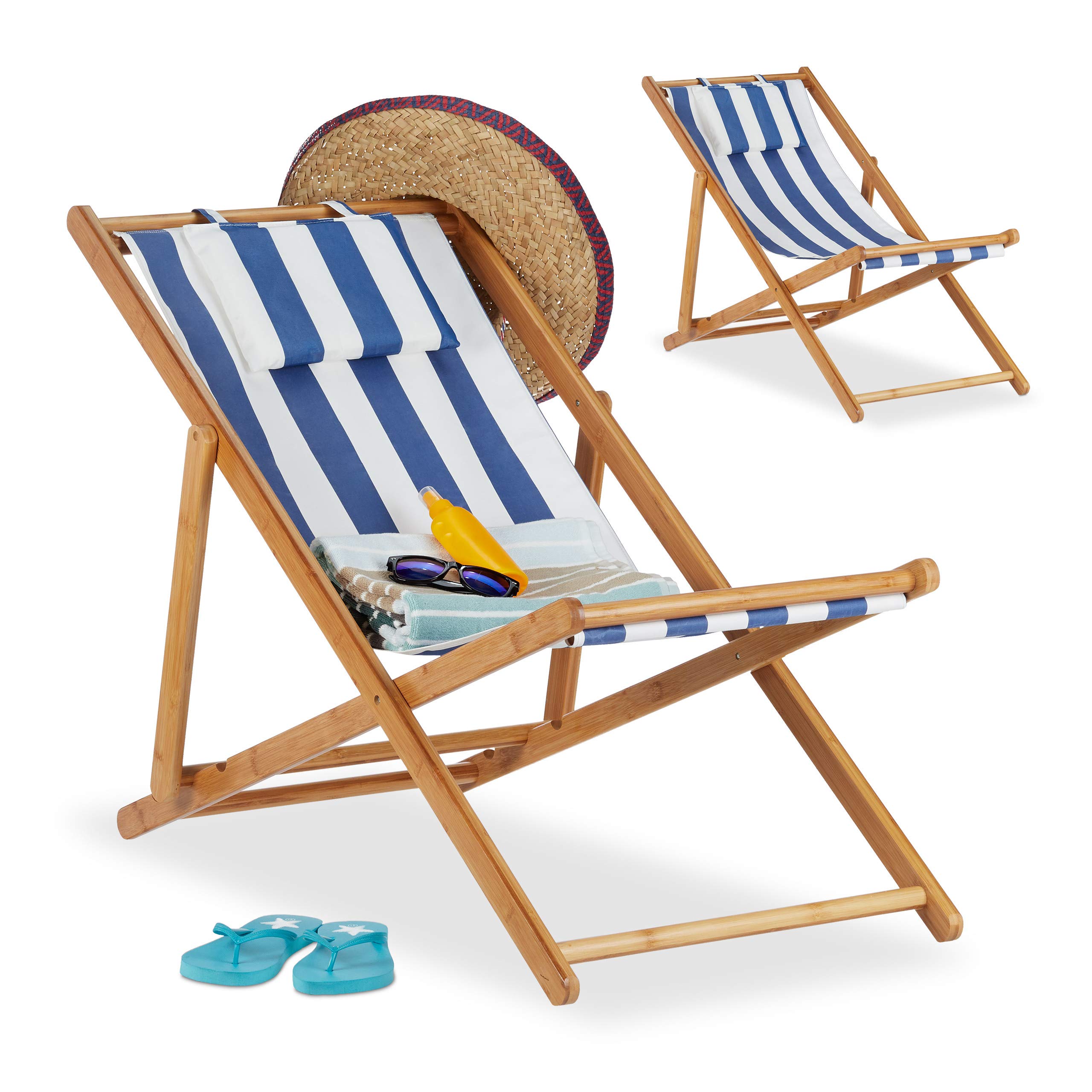 relaxdays-liegestuhl-2er-set-bambus-blau-verstellbar-mit-kissen image 1