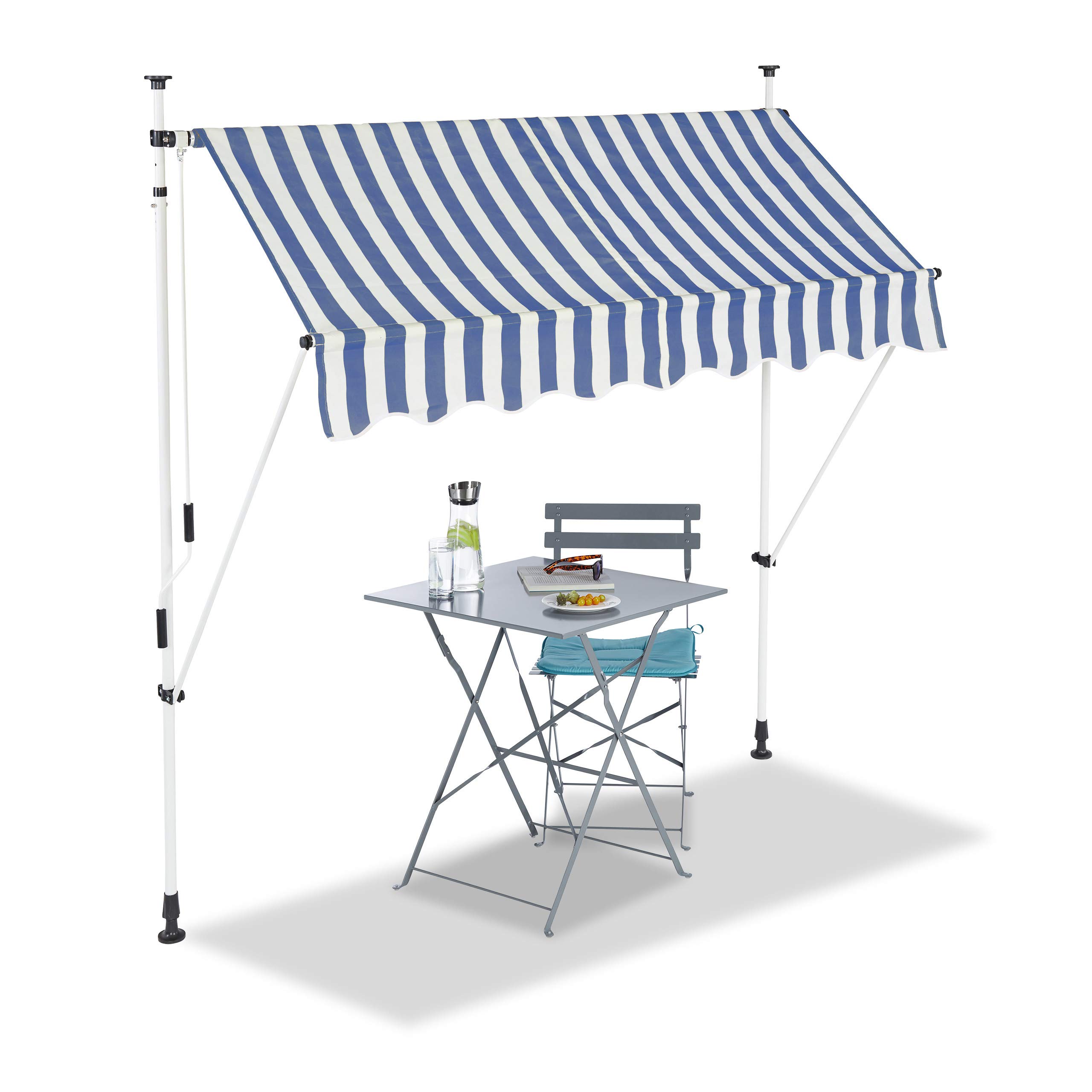 relaxdays-klemmmarkise-200-cm-blau-gestreift-einziehbare-fallarm-markise-ohne-bo image 1