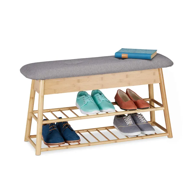 relaxdays-schuhbank-bambus-mit-sitzpolster-f-r-8-paare-natur-48x90x28-cm image 1