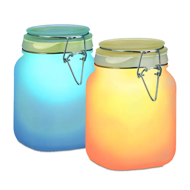 relaxdays-solarleuchte-einmachglas-1l-mit-2-led-farbwechsel-blau-orange image 1