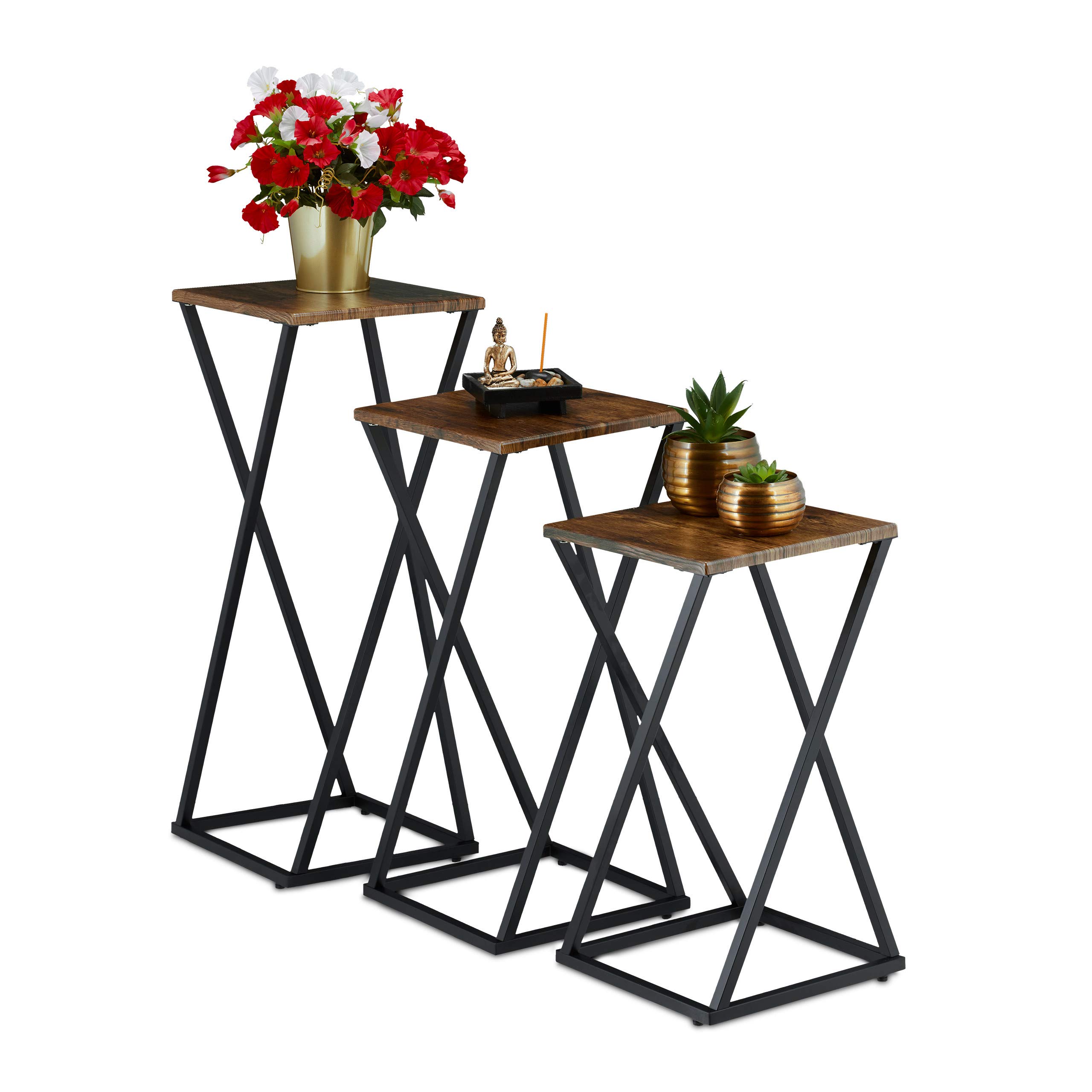 relaxdays-pflanzenst-nder-3er-set-holzoptik-metall-braun-schwarz image 1
