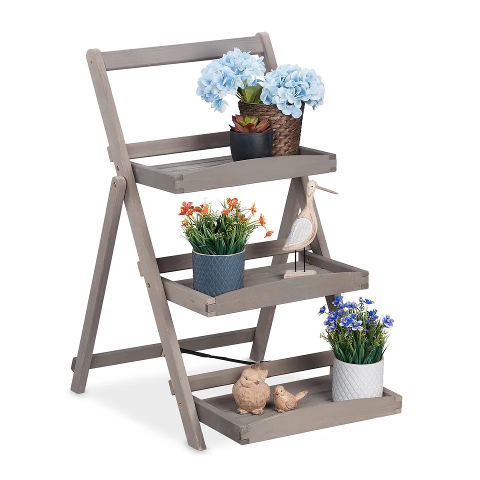 relaxdays-blumentreppe-3-etagen-holz-klappbar-grau-80x50x64-cm image 1