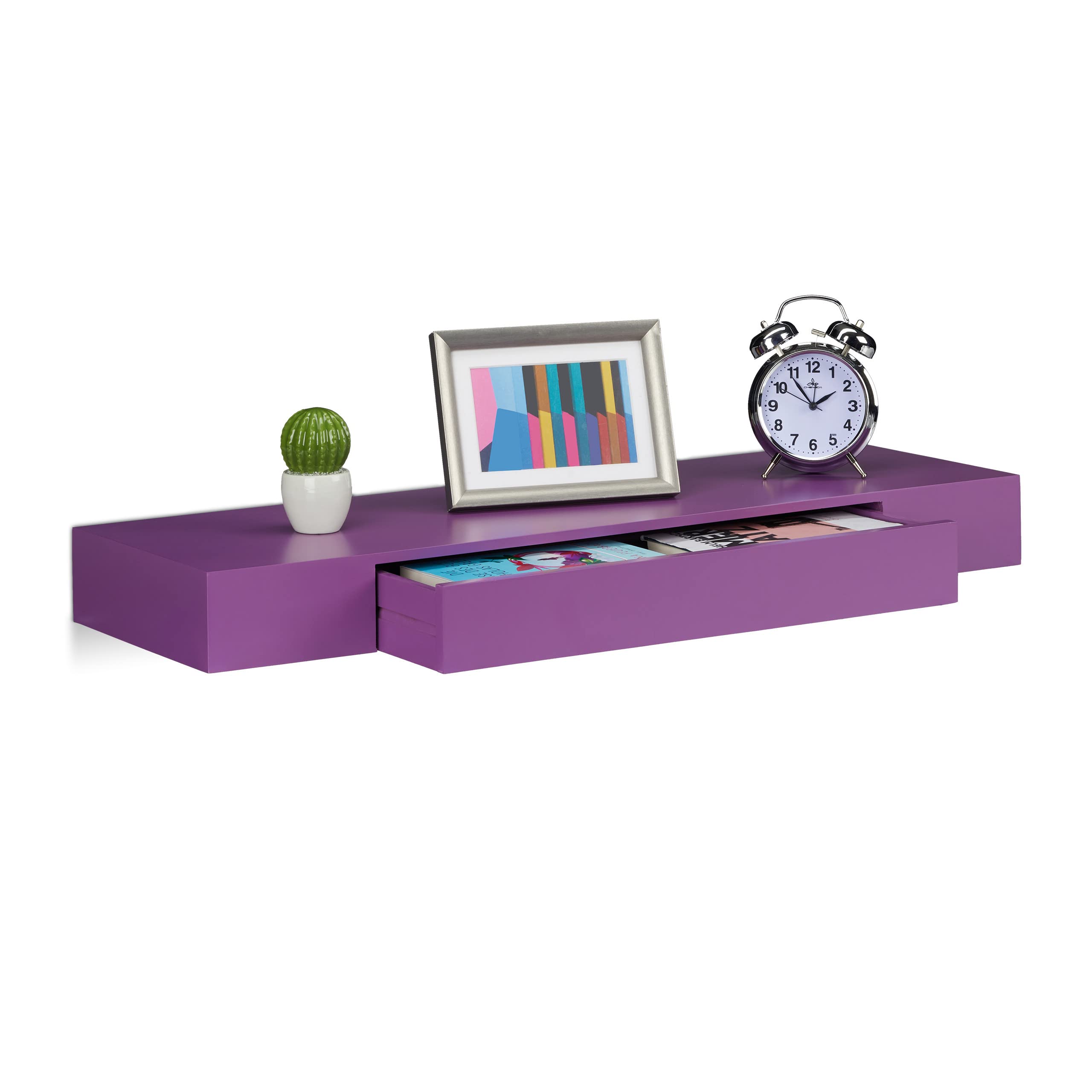 relaxdays-wandregal-mit-schublade-25-cm-tief-violett-mdf image 1