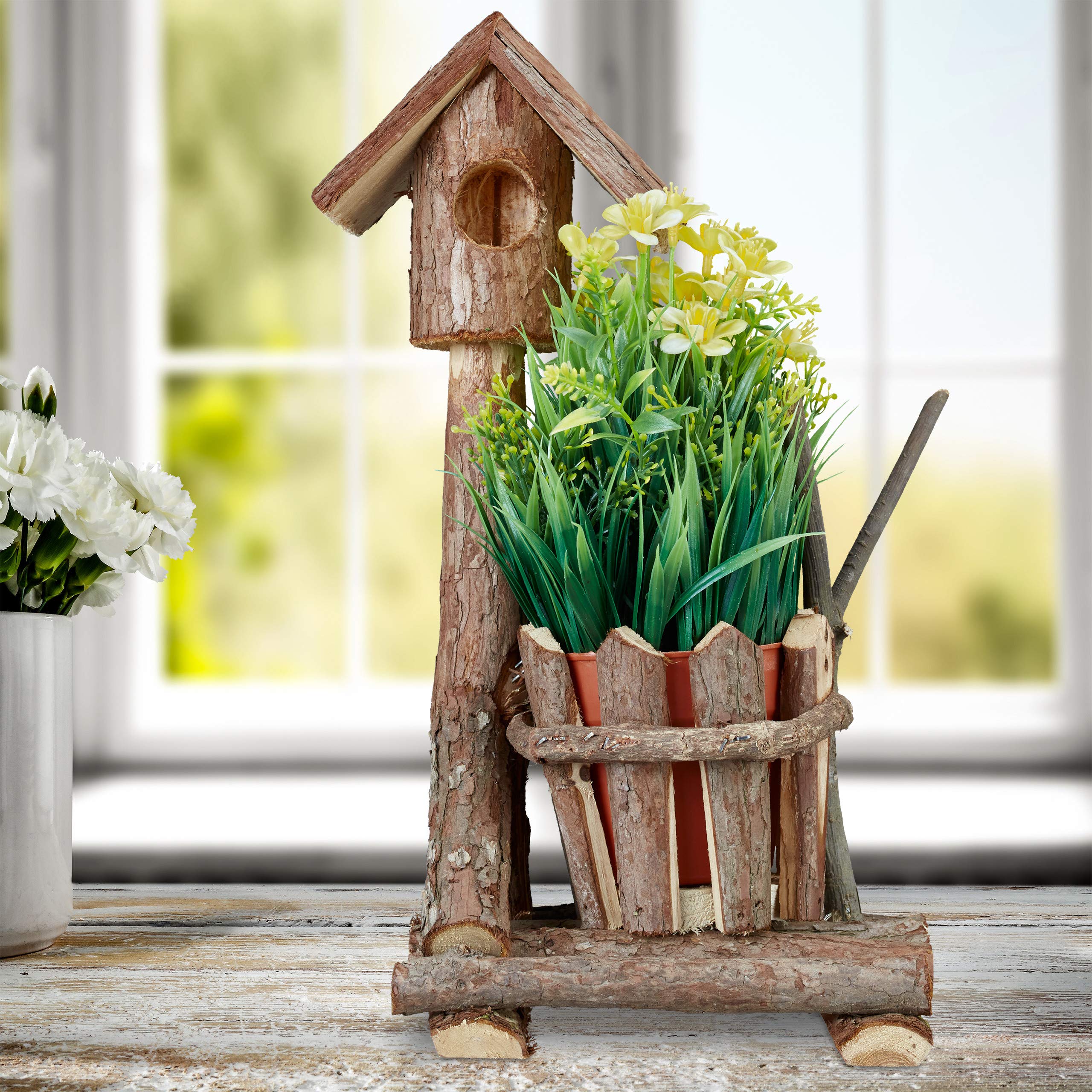 relaxdays-holz-blumentopf-mit-vogelhaus-34x17x13-cm-bertopf-baumrinde-braun image 2