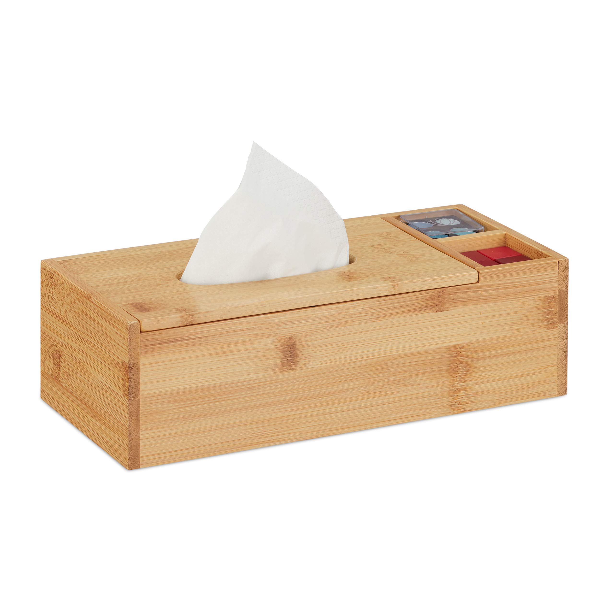 relaxdays-tuchspender-bambus-mit-deckel-und-2-f-chern-natur image 1