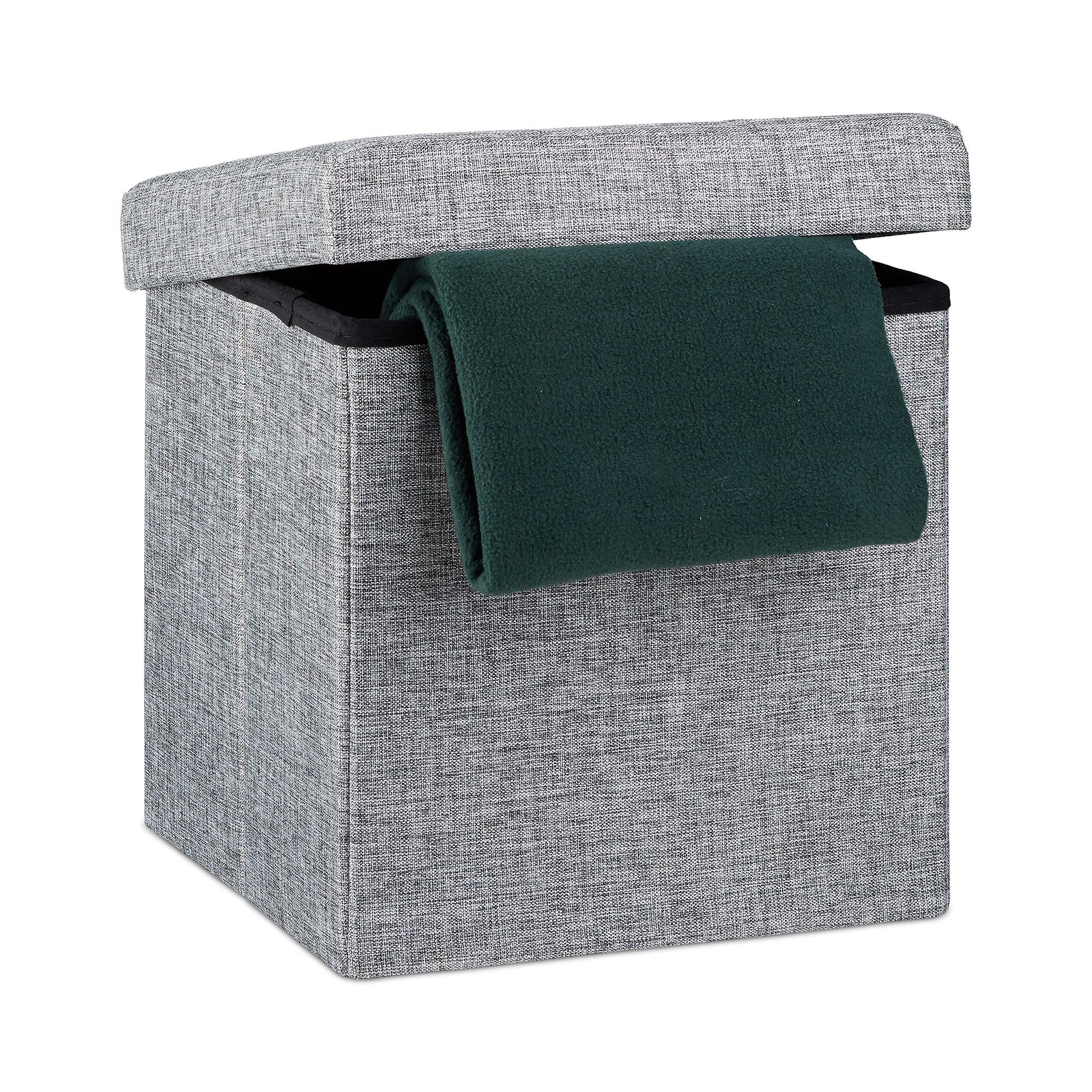 relaxdays-sitzhocker-faltbar-38x38x38-cm-grau-sitzcube-leinen-40l image 1