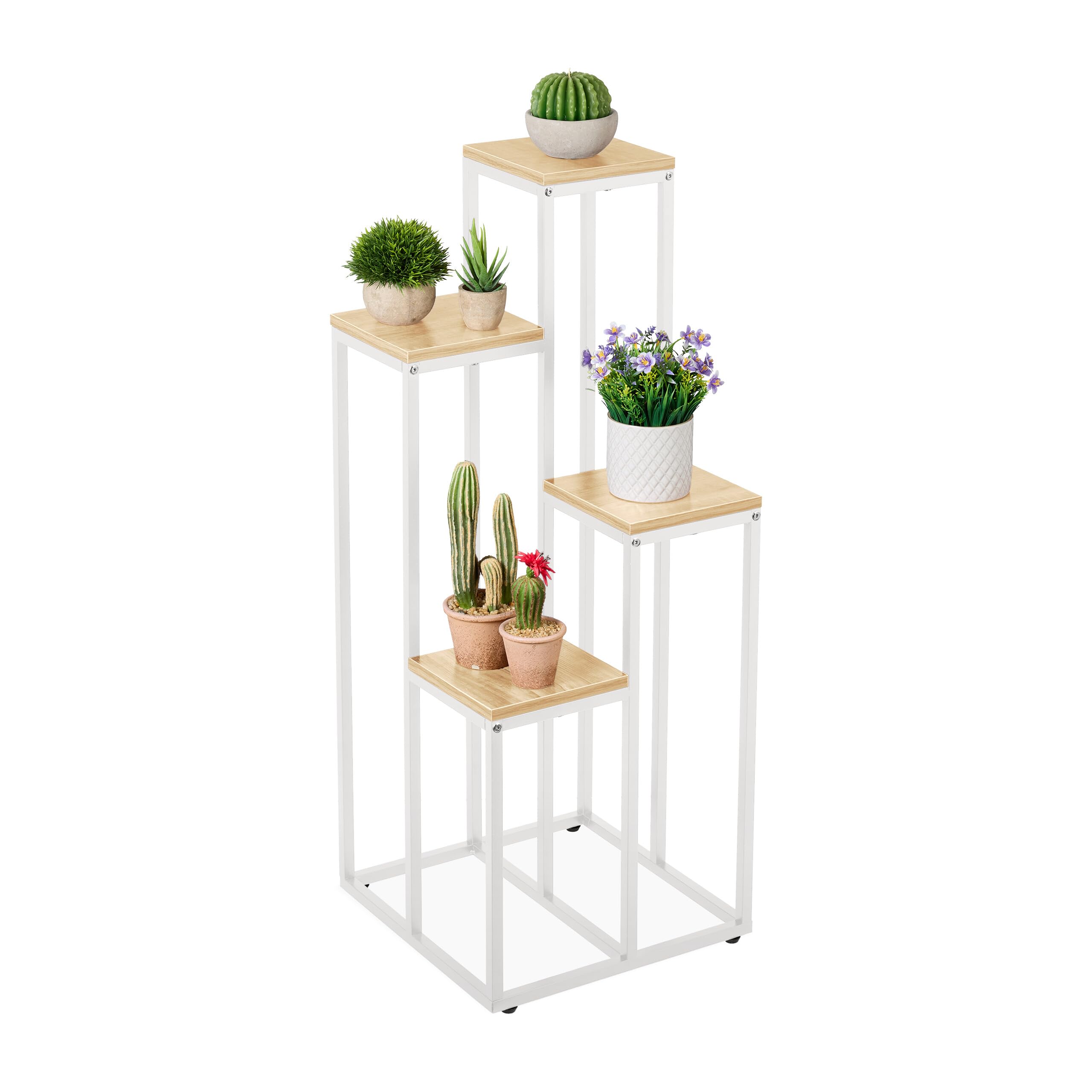 relaxdays-blumentreppe-4-ablagen-100x40x40-cm-wei-natur image 1