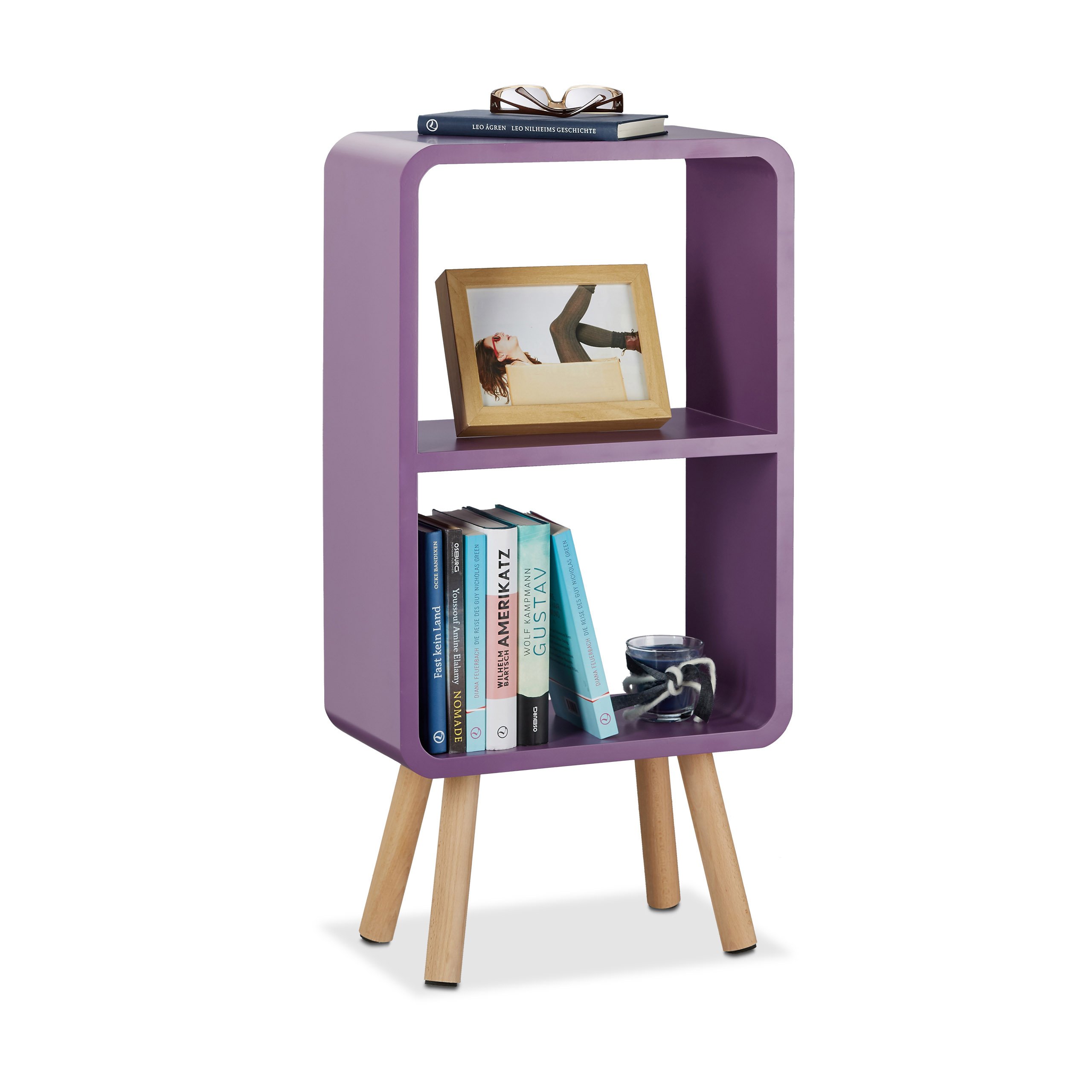 relaxdays-standregal-2-f-cher-78x40x20-cm-violett-mit-holzbeinen image 1