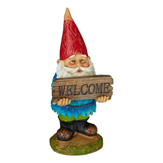 relaxdays-gartenzwerg-welcome-31-cm-bunt-wetterfester-kunststein image 1