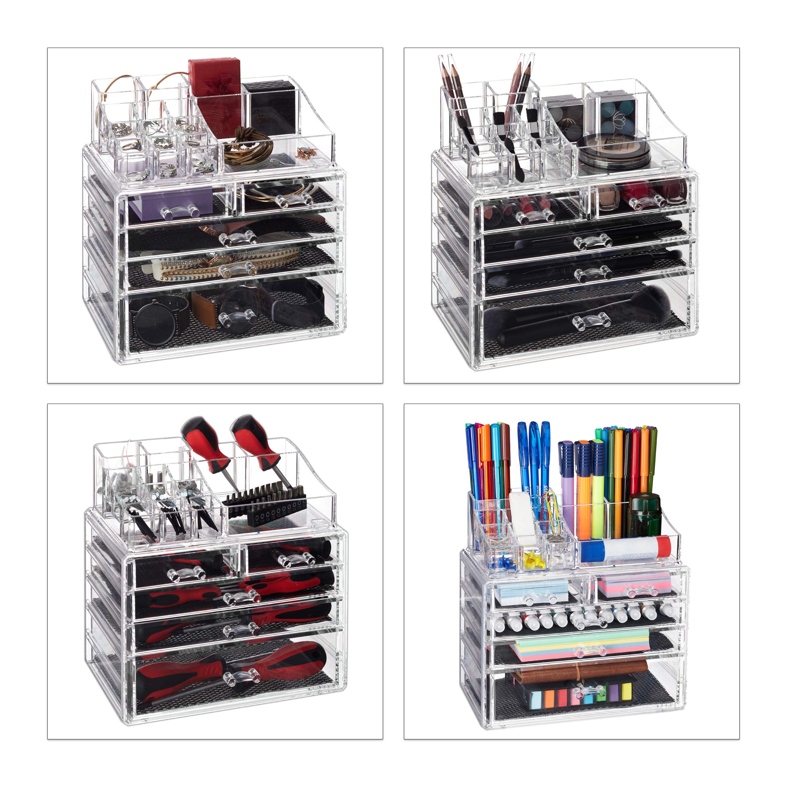 relaxdays-make-up-organizer-transparent-mit-5-schubladen-2-teilig image 3